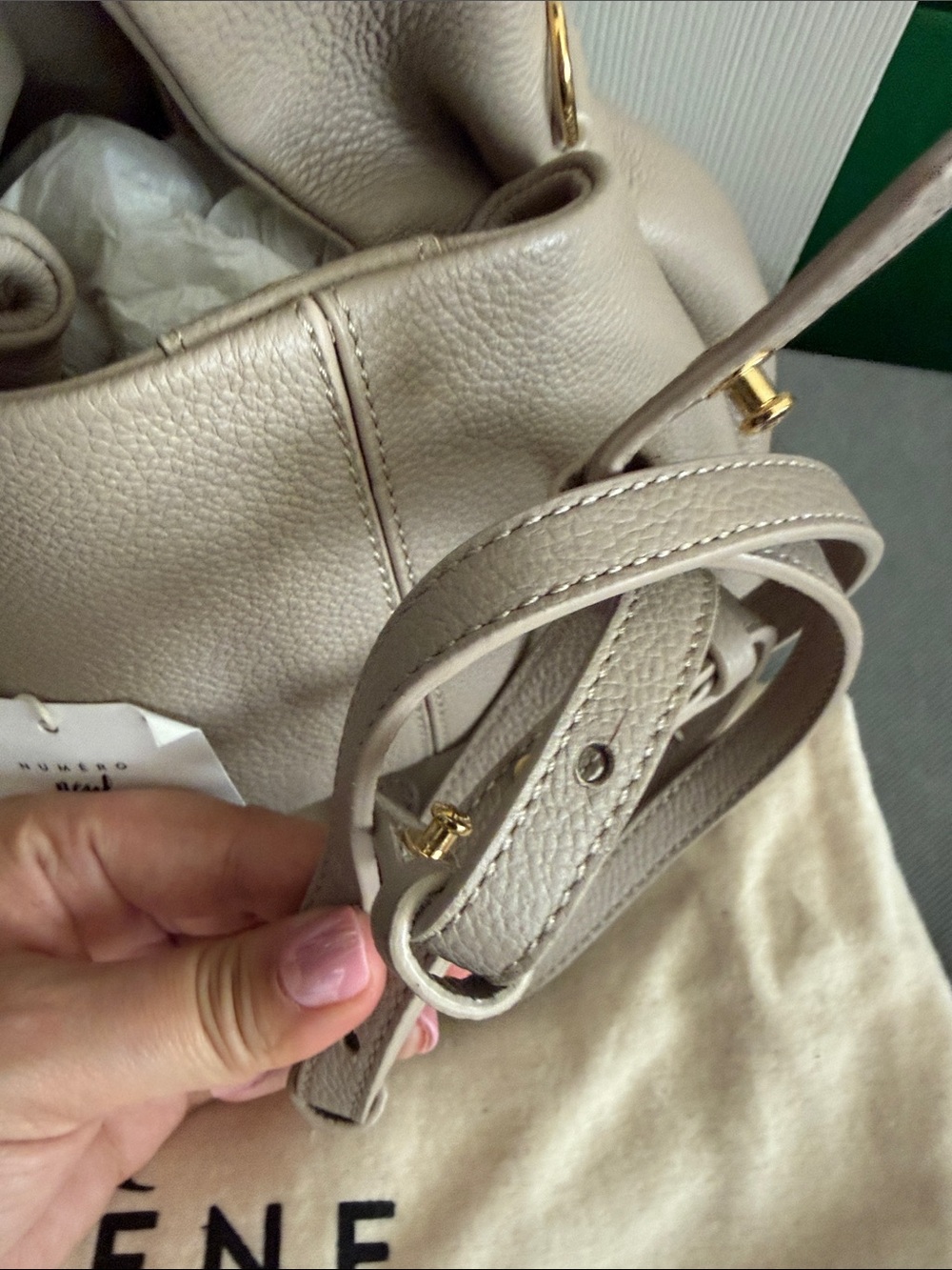 NWT Polene Neuf Mini Taupe Leather Handbag with Detachable Strap - Picture 4 of 12